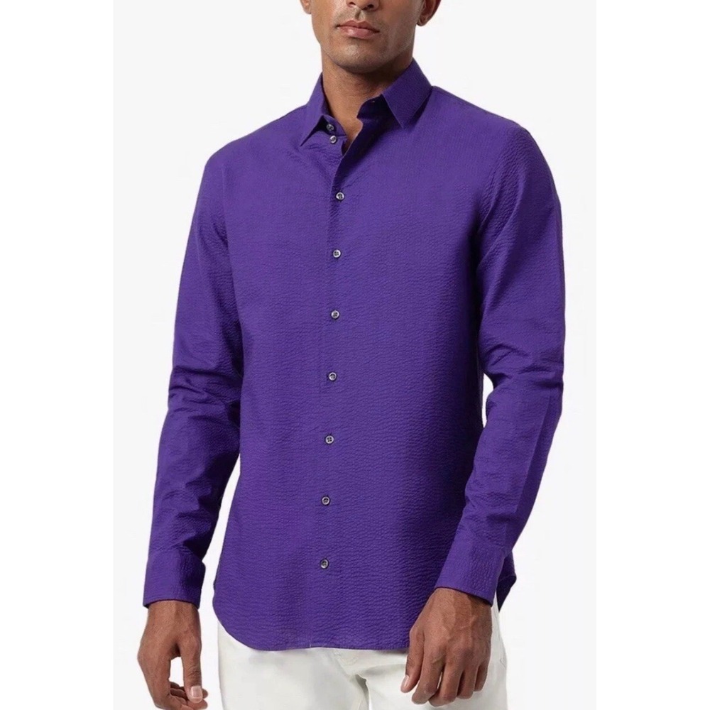 Giorgio Armani Purple Seersucker Cotton Shirt Mens 39 15.5 8WGCCZ97 TZ272 Italy